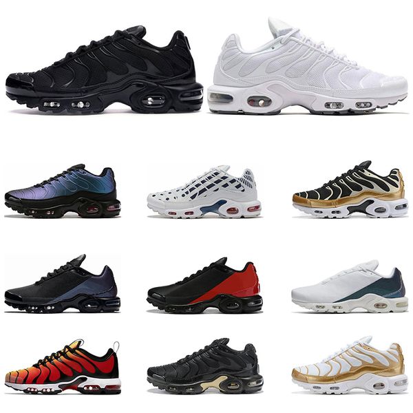 

2020 new men running shoes plus tn ultra se triple black white color flip laser hyper crimson athletic sports sneakers size 40-46