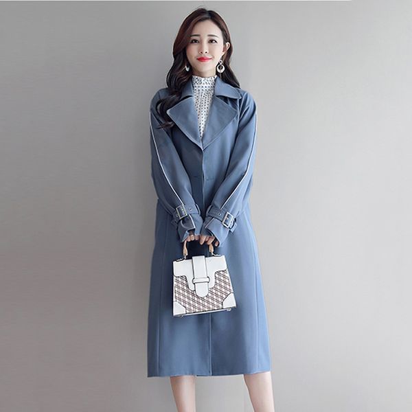 

trench coat 2020 women's spring new windbreaker mid-length casual abrigos mujer loose ladies autumn long trench coat blue e27, Tan;black