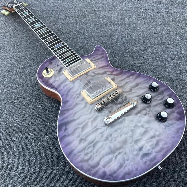 

Custom Purple Quilted Maple Top Electric Guitar One Piece Body & Neck, Carved Axcess Joint Cutouts, Tonepros, Ebony fretboard Abalone Inlay