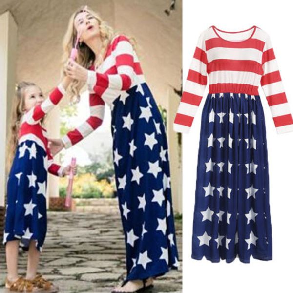 

женская мода мать дочь семья matching платья нашивки и star girl dress одежда нижнее оптовая, Blue