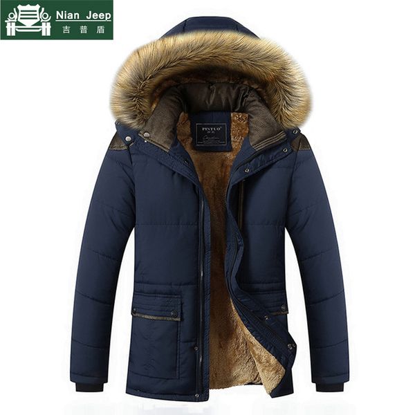 

plus size m-5xl casual warm parkas men fur collar hooded men winter jacket wool liner windproof parkas outwear hombre invierno, Black