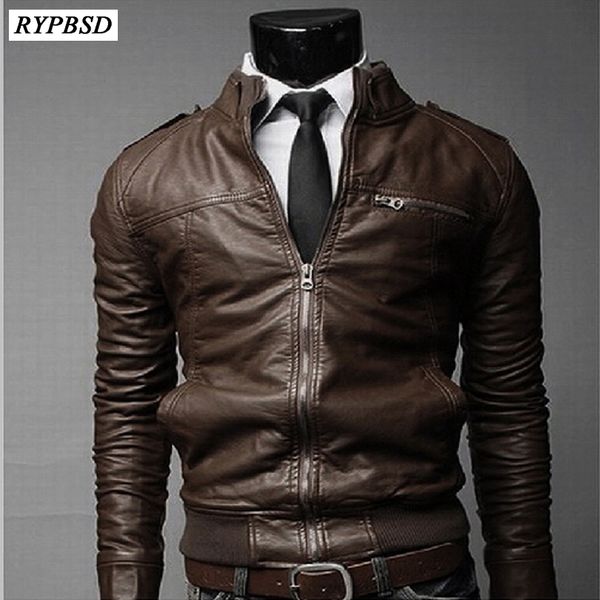 

biker jacket men slim fit leather biker jacket for men casual motorcycle jackets and coats zipper veste brand clothing 3 colors, Black