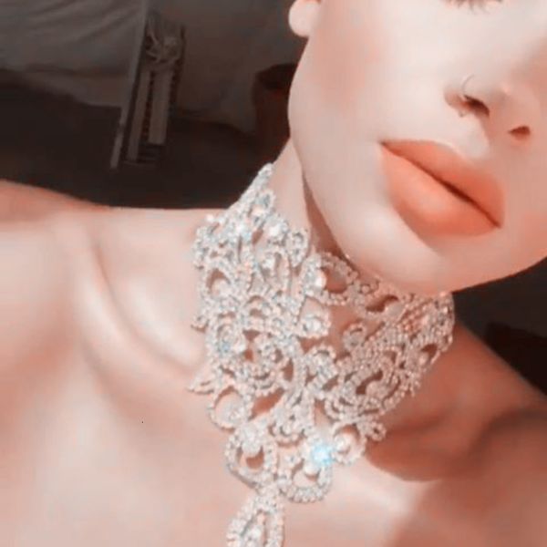 

stonefans luxury flower choker necklace for women crystal collar statement wedding jewelry gift v191129, Silver