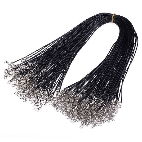 

100pcs black wax cord rope thread necklace silver tone lobster clasp chocker necklace fit pendant diy 1.5mm