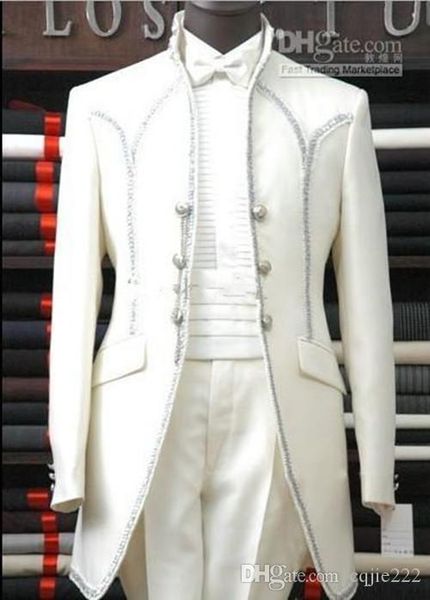 Новый сшитый на заказ белый смокинг для жениха, мужской пиджак для выпускного, свадебная одежда, деловые костюмы (куртка + брюки + пояс + галстук)