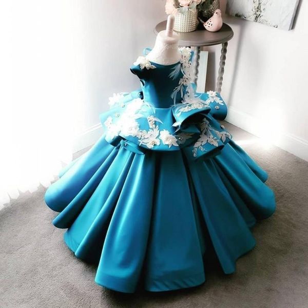 

lovely puffy flower girls dresses appliques sleeveless feather girls pageant dresses jewel neck peplum floor length birthday party gowns