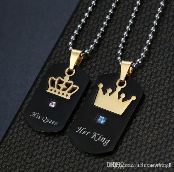

personality couple trend fashion titanium steel jewelry classic romance her king his queen couple pendant necklace birthday gift, Silver