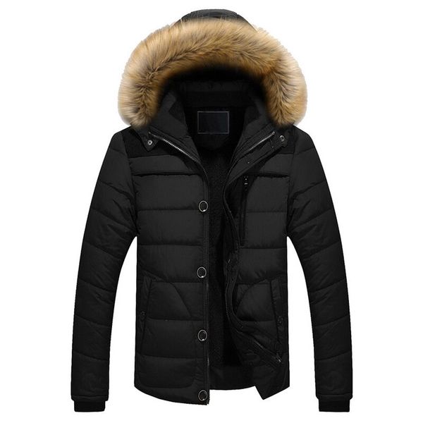 

2019 mens fashion winter jacket men thick casual outwear jackets men's fur collar windproof parkas plus size velvet warm coat, Tan;black