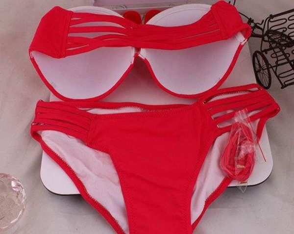 

new push up bandeau & ruched low-rise bottom bikini set bathing suit swimwear s  l 1set ing, White;black