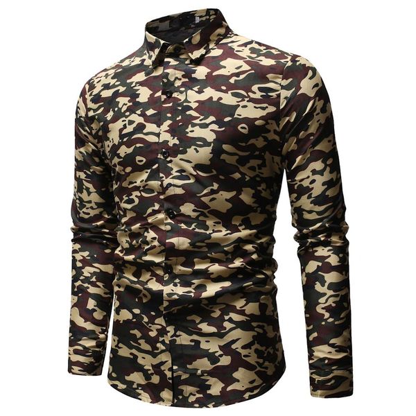 

men shirt fashion casual slim short men new casual fashion printing camouflage short sleeve shirts -3xl, White;black