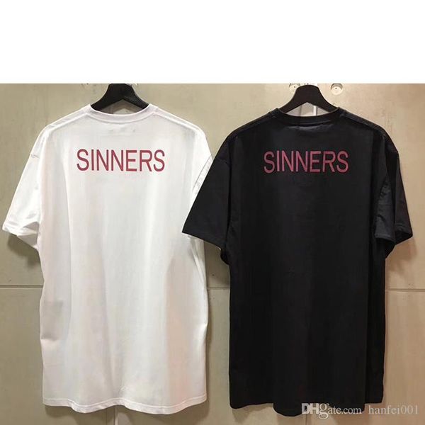 

2018 streetwear paris fan made мужская мода высокого качества sinner письмо печати хлопка тенниска вскользь женщины tee tshirt hfwptx012, White;black