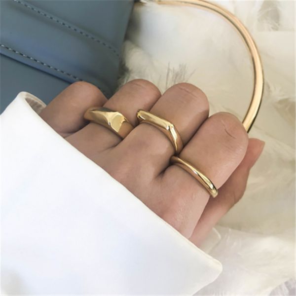 

new circle wide square knuckle vintage ring gold color minimalist geometric irregular metal rings for women party jewelry, Slivery;golden