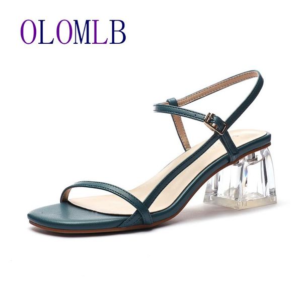 

летние новые середины пятки дамы сандалии пряжки середине пятки сандалии дамы лето квадратный каблук моды комфортно женщин, Black