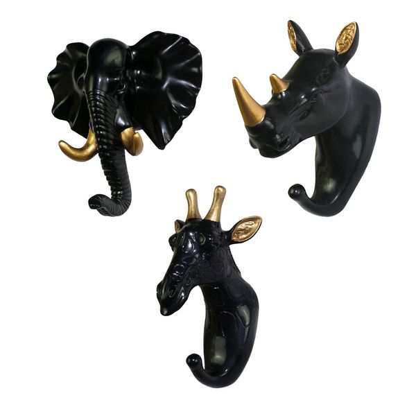 

3pcs nordic style resin animal head decorative hook for home decor