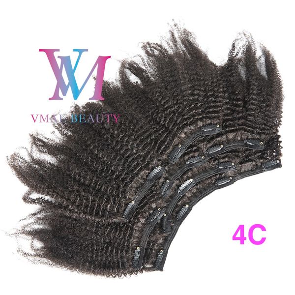 Brasileiro Afro Kinky Curly 4A 4B 4C Clipe em clipe de 200g de preto natural humano da Virgin Virgin Human em extensões de cabelo