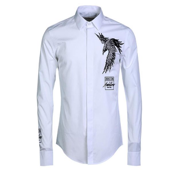 

мужская рубашка классические орлы вышивают узор мужской стиль рубашки тренд мужская рубашка, White;black