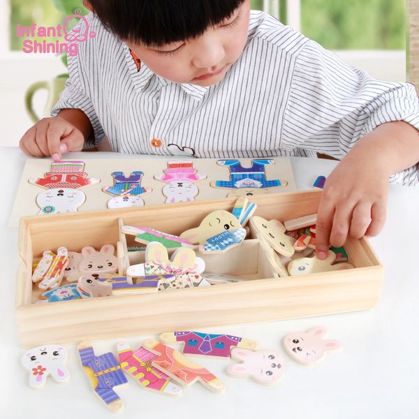 

infant shining jigsaw puzzles toy wooden blocks baby wooden toys bear dressing toy educational toys model kits building block