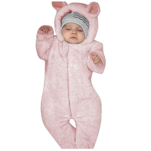 

clothes baby girls winter thick coat Cartoon beer zipper romper Jumpsuit Hooded outerwear warm baby coat boy outerwear, Pink