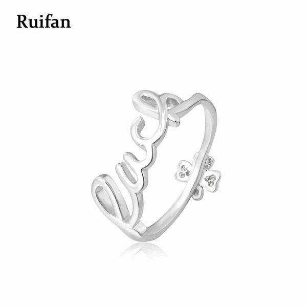 

clearance sale luck letters flower cubic zirconia white gold 925 sterling silver rings for women girls fashion jewelry yri004, Golden;silver
