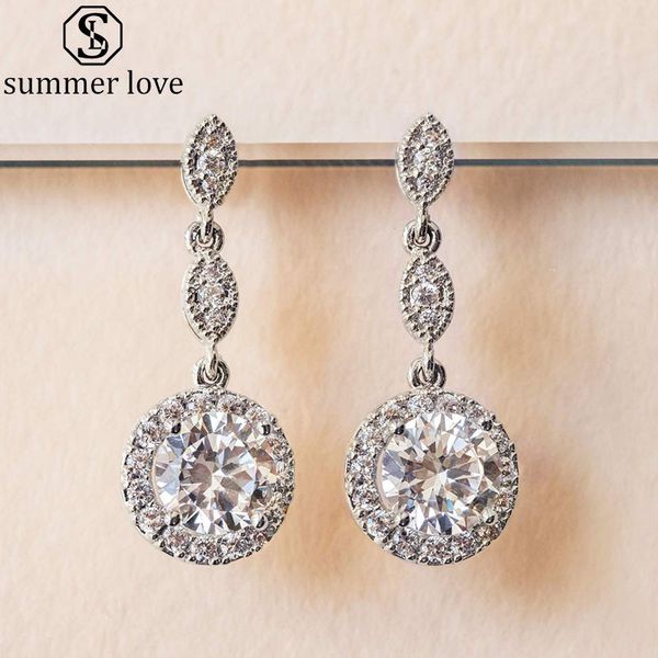 

trendy cubic zircon hoop earrings circle drop dangle statement earrings 925 sterling silver needle for women wedding jewelry gift-z, Golden;silver