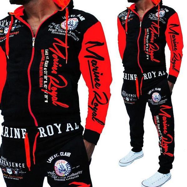 

men designer fashion clothing suits luxury casual suit with letter print hit color hooded sweater suit hiphop style tracksuits wholesale, Gray