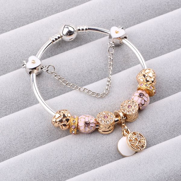 

couqcy 2019 cute charm bracelet with flower pendant charm gold murano glass beads friendship fit women bracelet diy jewelry, Black