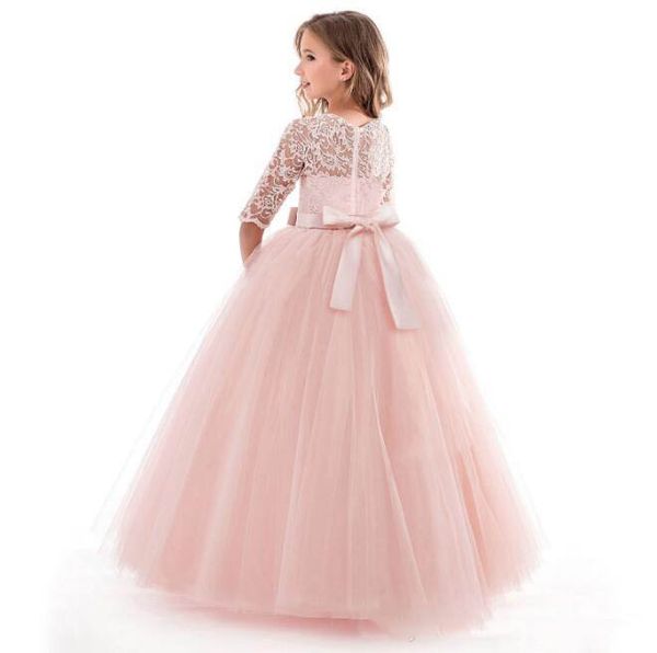 

2019 Новый Девочка-Принцесса Кружева Твердые Платья Дети Цветок Вышивка Платья Для