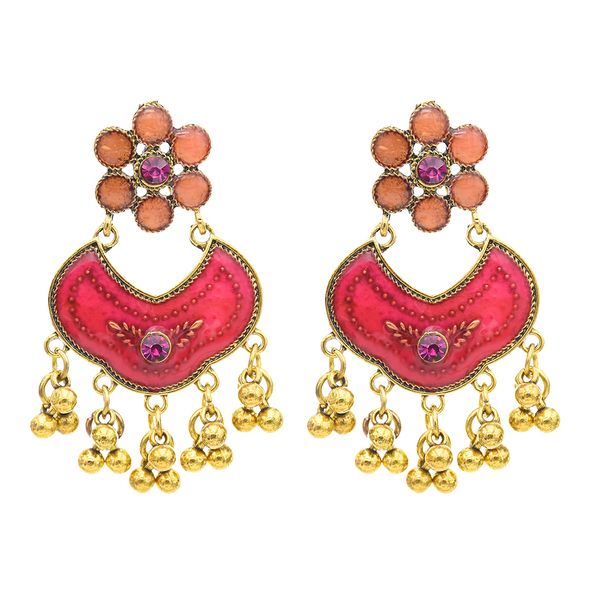 Liga de ouro vintage com esmalte flor contas borla indian jhumka brincos para mulheres festival festa jóias