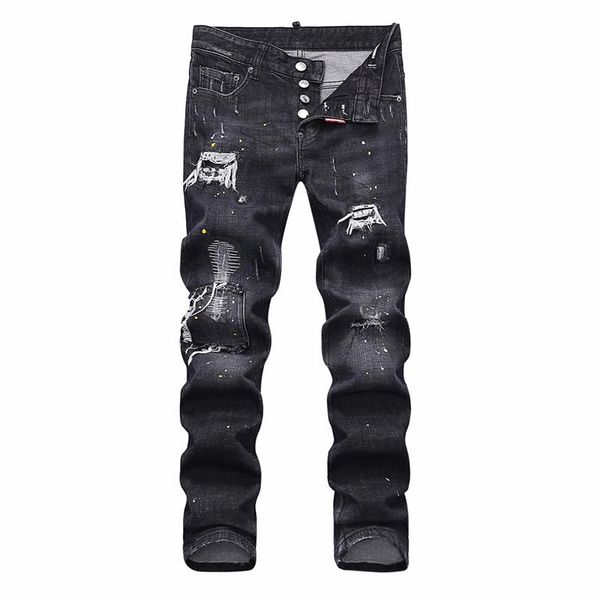 

2020 мужчины печатные байкер джинсы повседневный stretch slim fit разорванные тощий джинсовые брюки карандаш брюки брюки разорванные, Blue