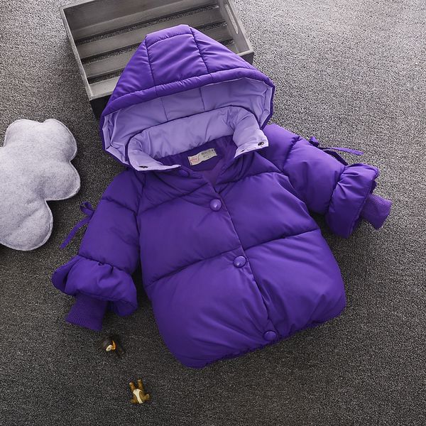 

winter button warm girls hooded coat solid color outerwear coat baby children clothes thicken cotton outerwear girl clothes, Blue;gray
