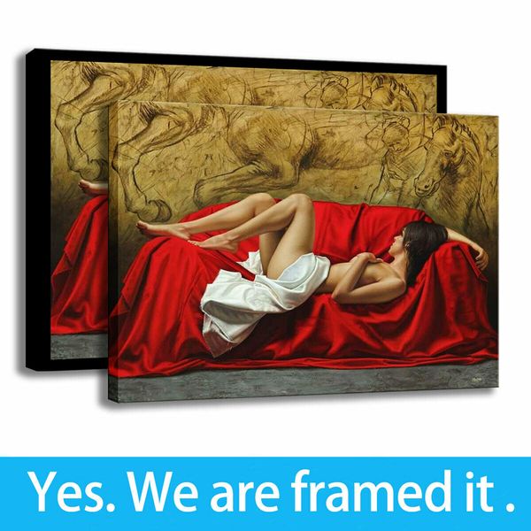 

oil painting art hd print office decor sofa woman on the canvas framed art - ready to hang - support customization