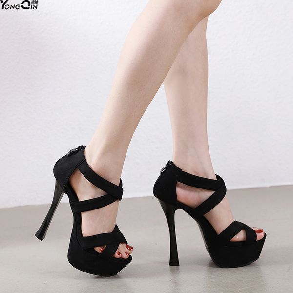 

summer peep toe women's sandals fashion wild thick bottom sandals shoes, Black