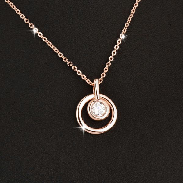 

sinleery classic circle round pendant necklace with cubic zirconia rose gold color short chain for women jewelry xl689 ssd, Silver