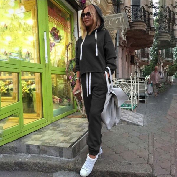 

women sets two piece tracksuits sportwear 2pcs/set women solid color hooded sweatshirt and pant tracksuit sport suit#3, White;black