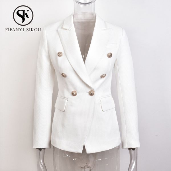 

2019 autumn women slim blazer coat plus size casual jacket long sleeve double breasted suit coat lady fashion blazers work wear, White;black