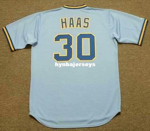 

custom moose haas milwaukee stitched 1982 throwbacks away baseball jersey retro mens jerseys shirt, Blue;black