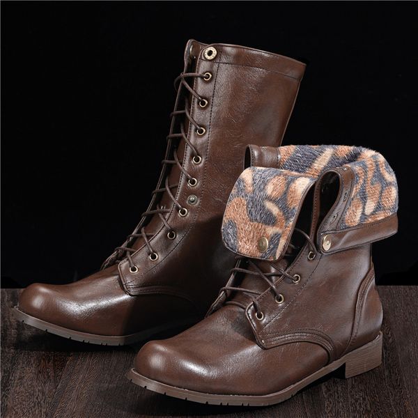 

39~48 men leather boots retro cowboy male high men boots, Black
