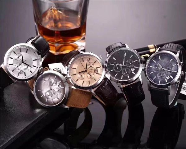 

price new gent chronograph ar watch ar2447 ar2432 ar2433 ar2473 ar2471 stainless steel leather wristwatch with original box, Slivery;brown