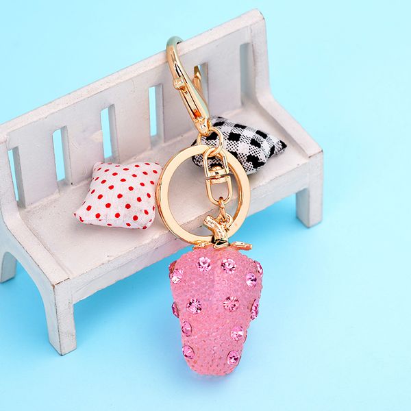 

new creative fruit keychains cute resin strawberry keychain raspberry car keychain bag female pendant accessories jewelry charm, Silver