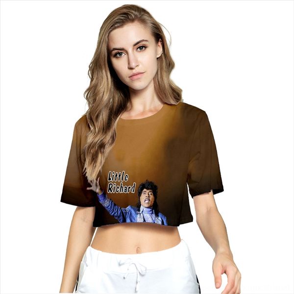 

little richard rapper fresh sweet energetic girl 3d navel t-shirt short sleeve little richard rapper fresh sweet energetic girl 3d navel t-s, White
