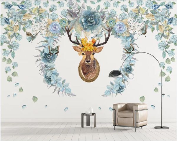 

3d room wallpaper custom p mural nordic hand drawn flower elk background wall paper mural wall art canvas wallpaper for walls 3 d