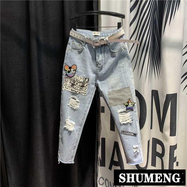 

european fashion 2020 new high waist ripped hole jeans women spring all-match denim harem pants female jeans trousers