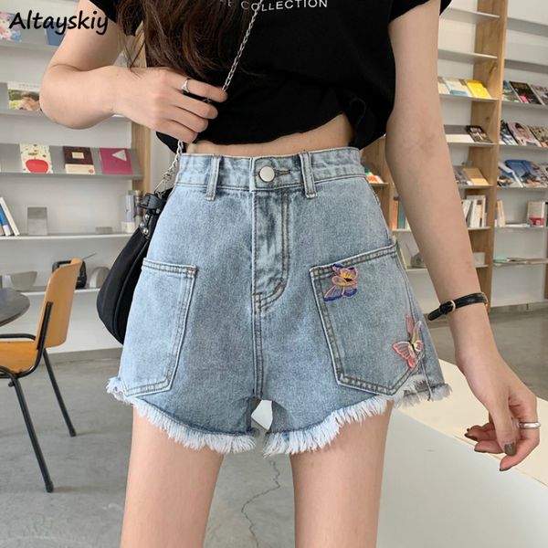 

women's shorts women high waist butterfly embroidery arrival slim ins girls sweet korean style streetwear all-match simple solid, White;black
