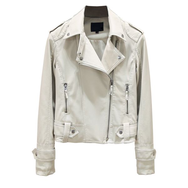 

2020 spring autumn women faux pu leather short jacket zipper motorcycle coat womens fashion biker jackets pp471, Black
