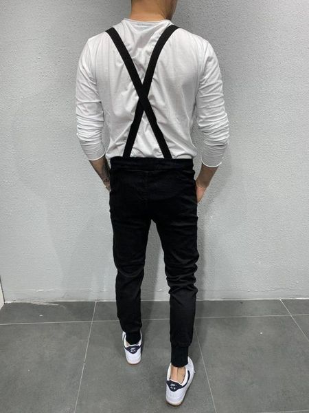 

black suspender x men's denim jumpsuit extrem elasticity, Blue