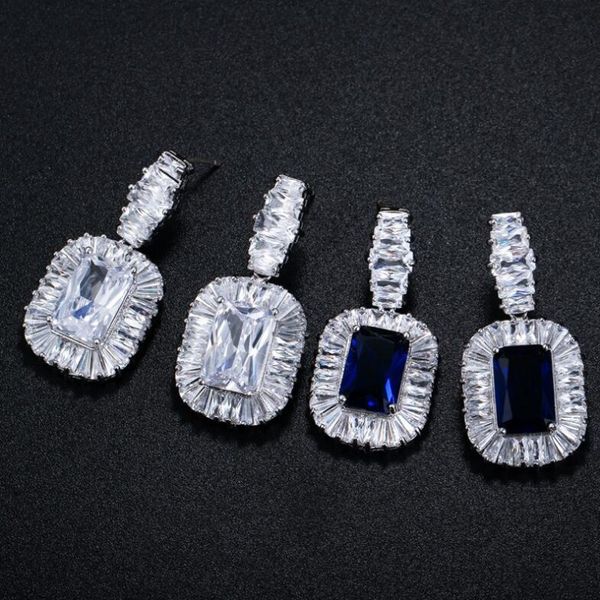 Choucong nuovissimi gioielli di lusso in argento sterling 925 blu zaffiro diamante CZ pietre preziose partito donne matrimonio orecchino per il regalo dell'amante