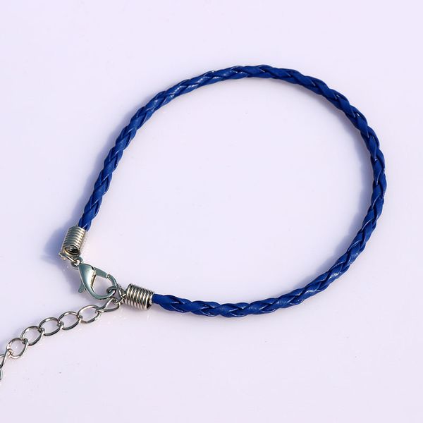

100pcs/lot braided bracelet leather braided bracelet cord royal blue color jewelry finding with lobster clasp diy jewelry charms, Golden;silver
