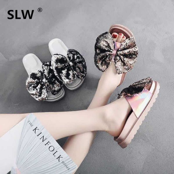 Bling Bling Big Bow Decorate Wedges Slides Woman All Match