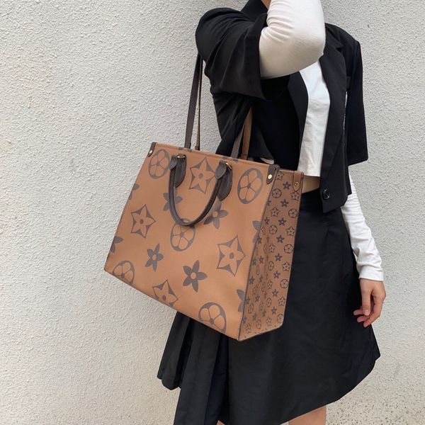 

old flower double-sided color matching shopping bag new european and american fashion large-capacity shoulder portable texture tote handbag