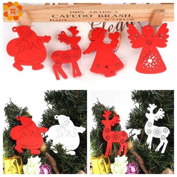

10pcs white&red creative santa claus wooden pendants ornaments for christmas party xmas tree ornaments kids gifts decorations